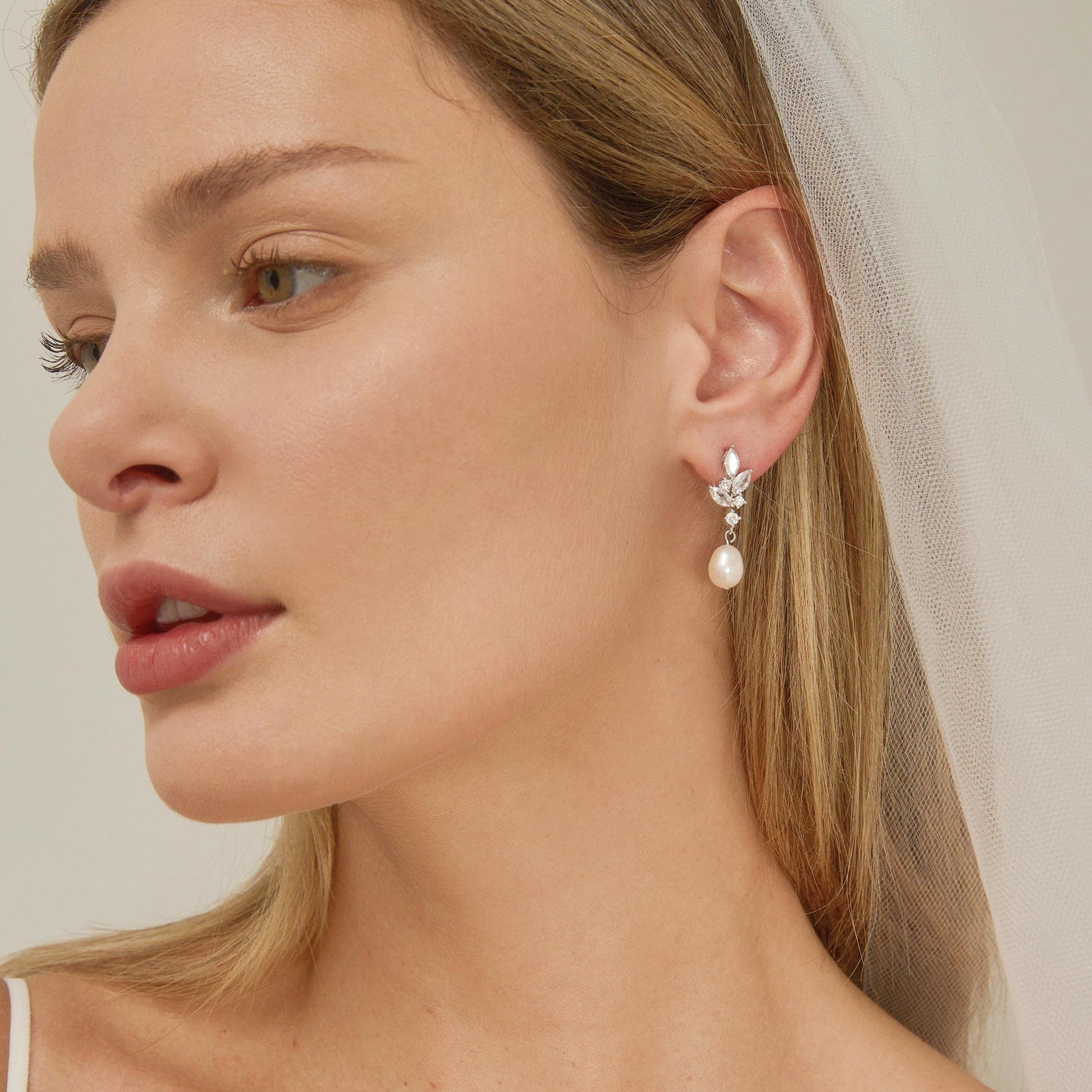 Pear Cut Natural Pearl Drop Earrings, Classic Wedding Earrings