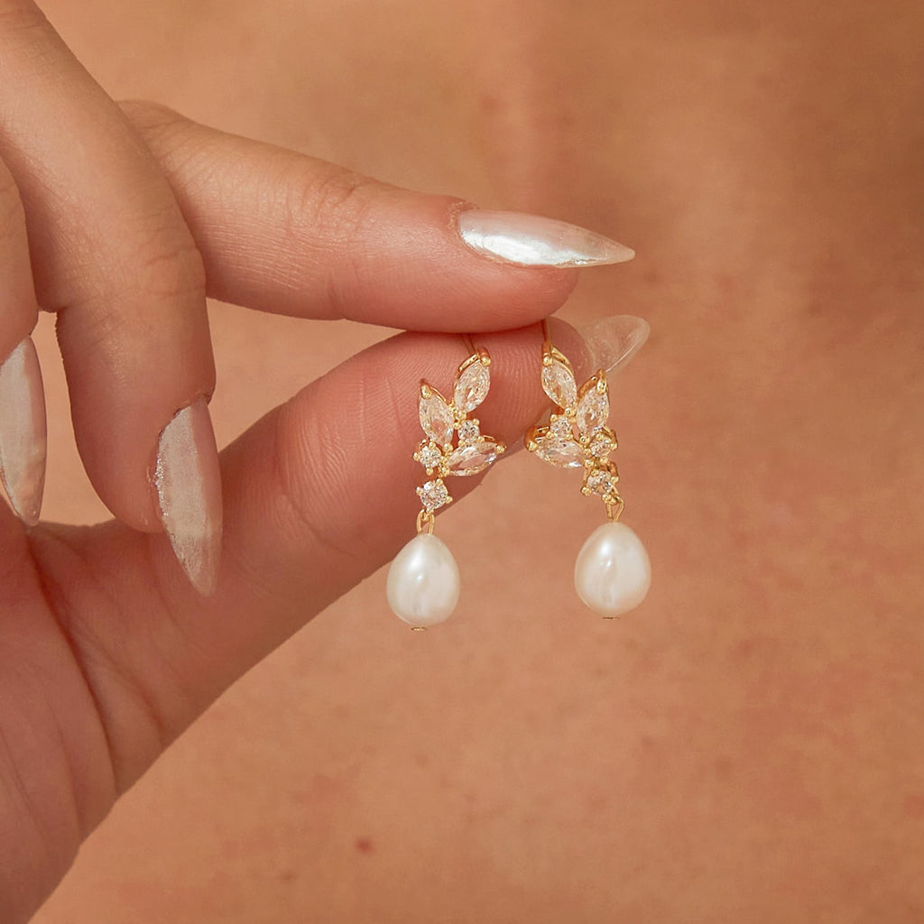 Pear Cut Natural Pearl Drop Earrings Classic Wedding Earrings