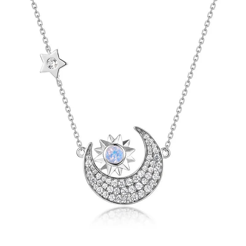 Round Cut  Moonstone Galaxy Pendant Necklace