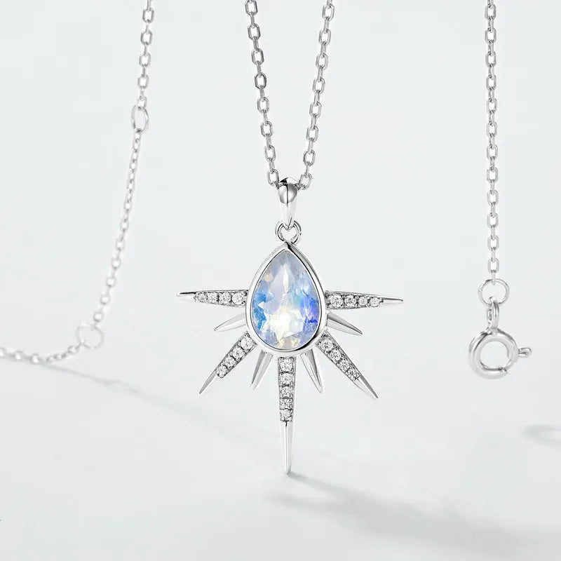 Pear Cut Colorful Moonstone Galaxy Pendant Necklace