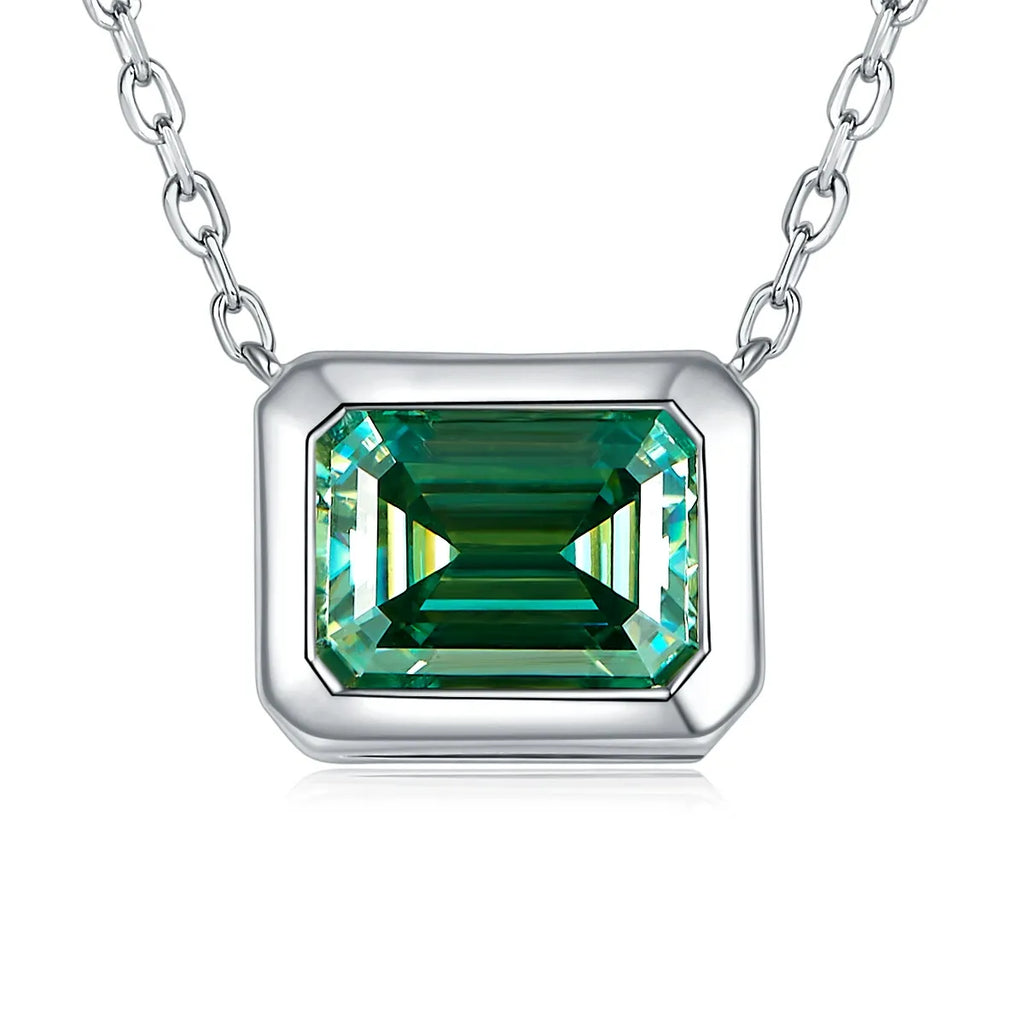 Emerald Cut Green Moissanite Classic Necklace