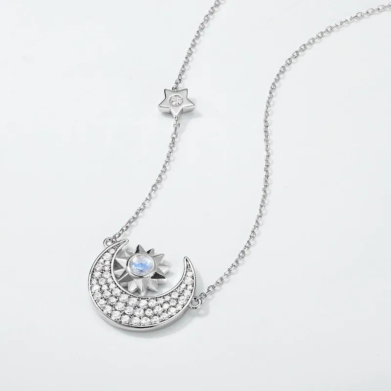 Round Cut  Moonstone Galaxy Pendant Necklace