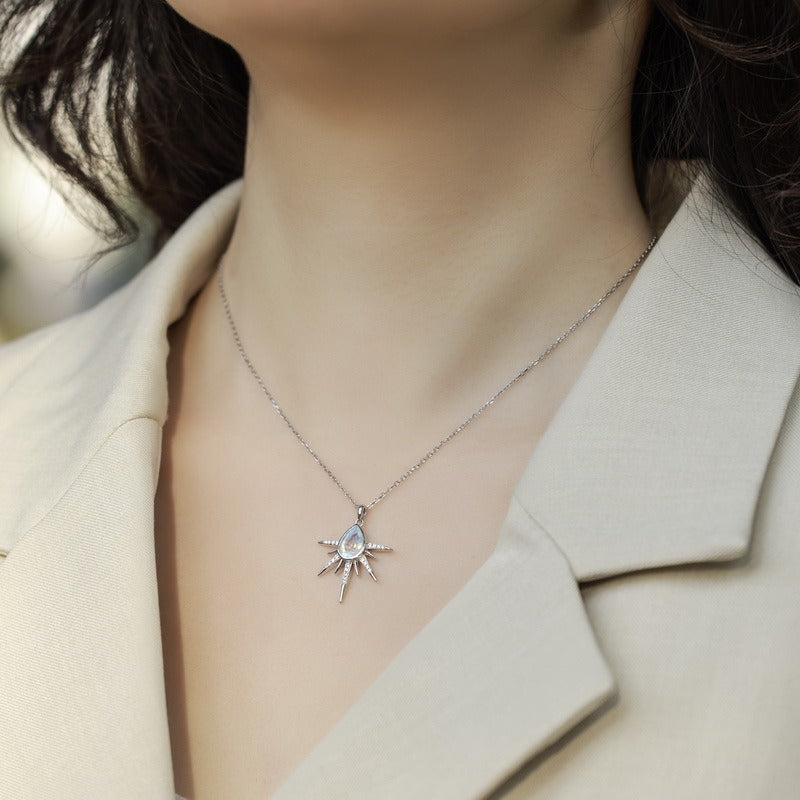 Pear Cut Colorful Moonstone Galaxy Pendant Necklace