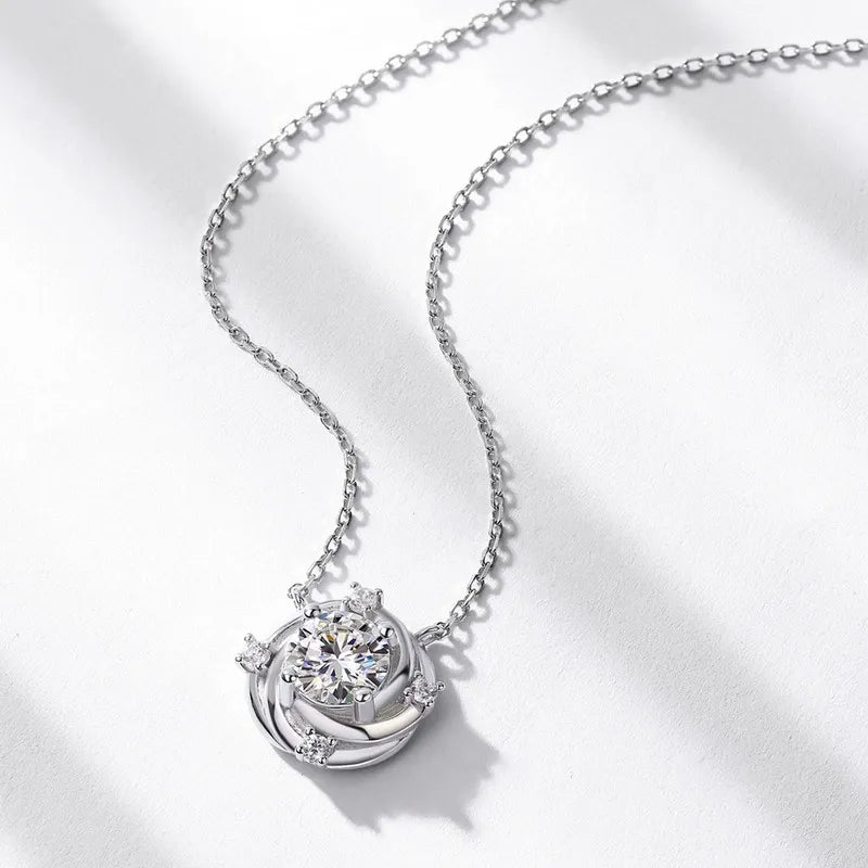 Round Cut Moissanite Rose Shaped Nature Inspired Pendant
