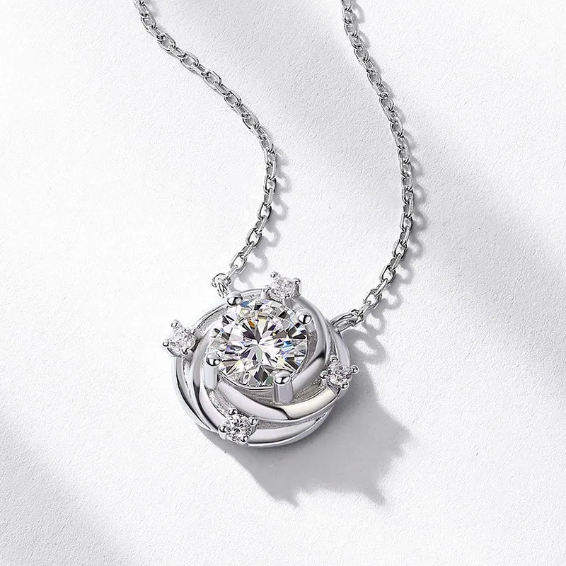 Round Cut Moissanite Rose Shaped Nature Inspired Pendant