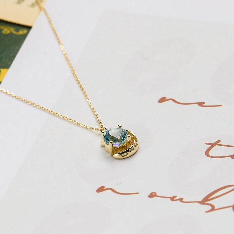 Round Cut Aquamarine Galaxy Necklace