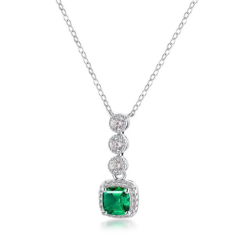 Cushion Cut Lab Emerald Halo Pendant