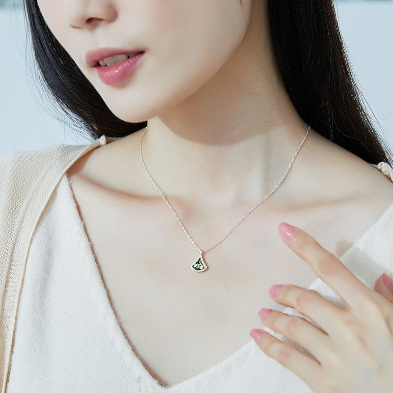Fan-Shaped Moss Agate Nature Inspired Necklace