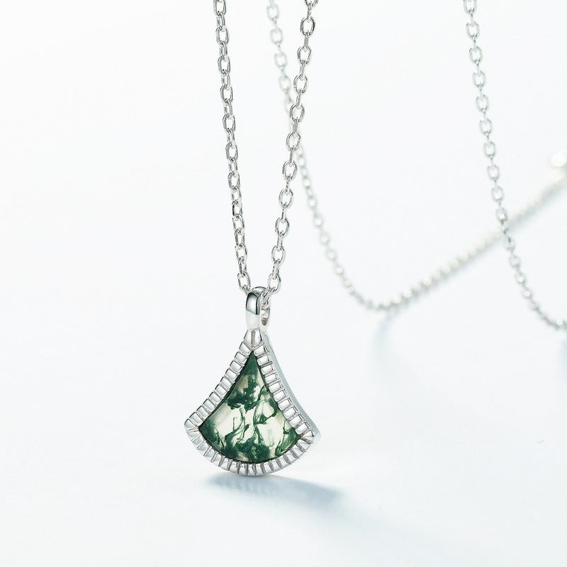 Fan-Shaped Moss Agate Nature Inspired Necklace