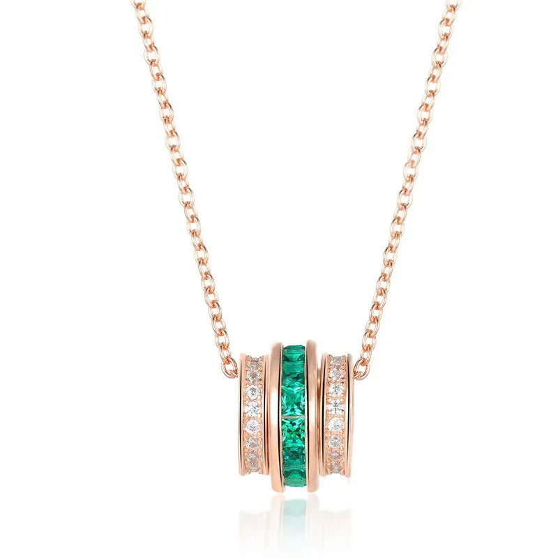 Barrel-shaped Lab Emerald Halo Necklace