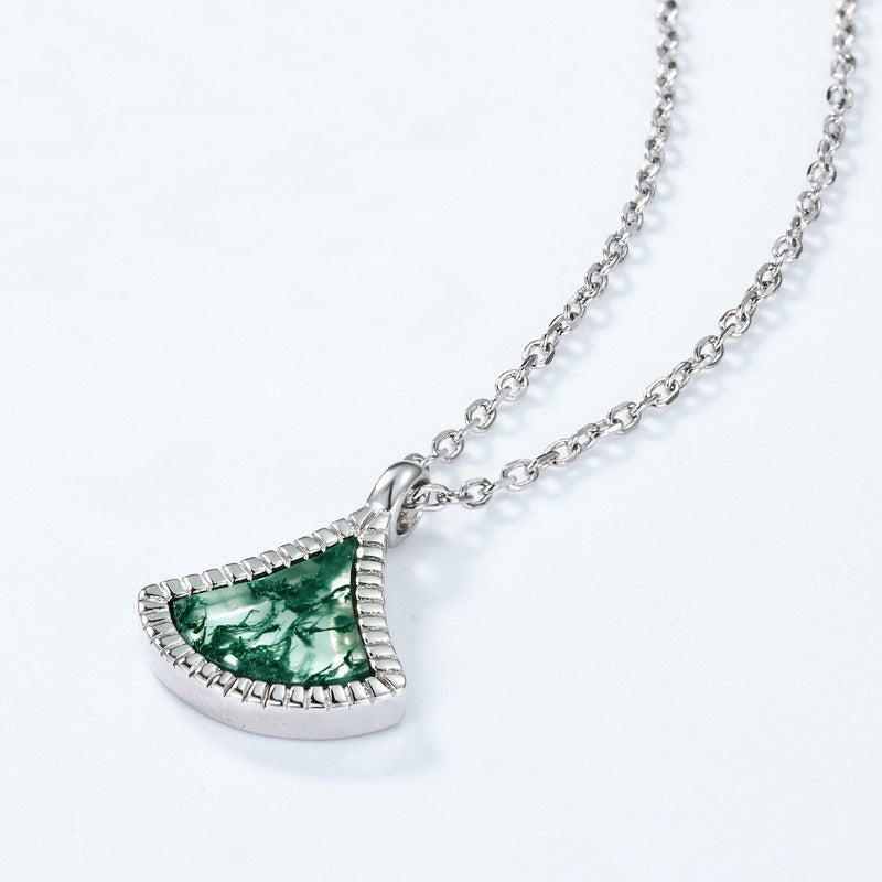 Fan-Shaped Moss Agate Nature Inspired Necklace