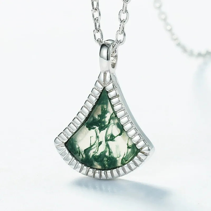 Fan-Shaped Moss Agate Nature Inspired Necklace