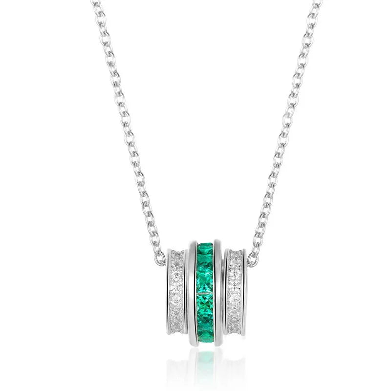 Barrel-shaped Lab Emerald Halo Necklace