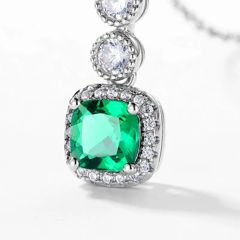 Cushion Cut Lab Emerald Halo Pendant