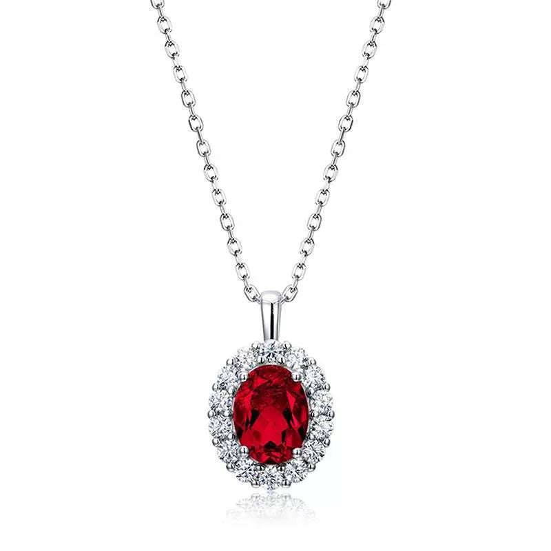 Oval Cut Lab Emerald Halo Necklace