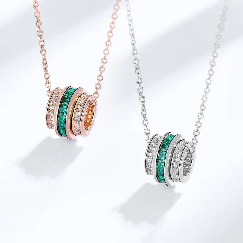 Barrel-shaped Lab Emerald Halo Necklace