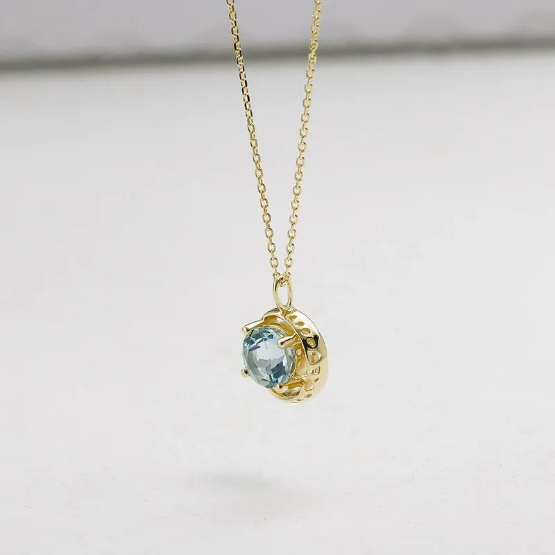 Round Cut Aquamarine Galaxy Necklace