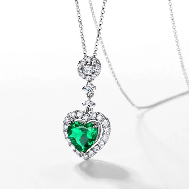Heart Shaped Lab Emerald Halo Pendant
