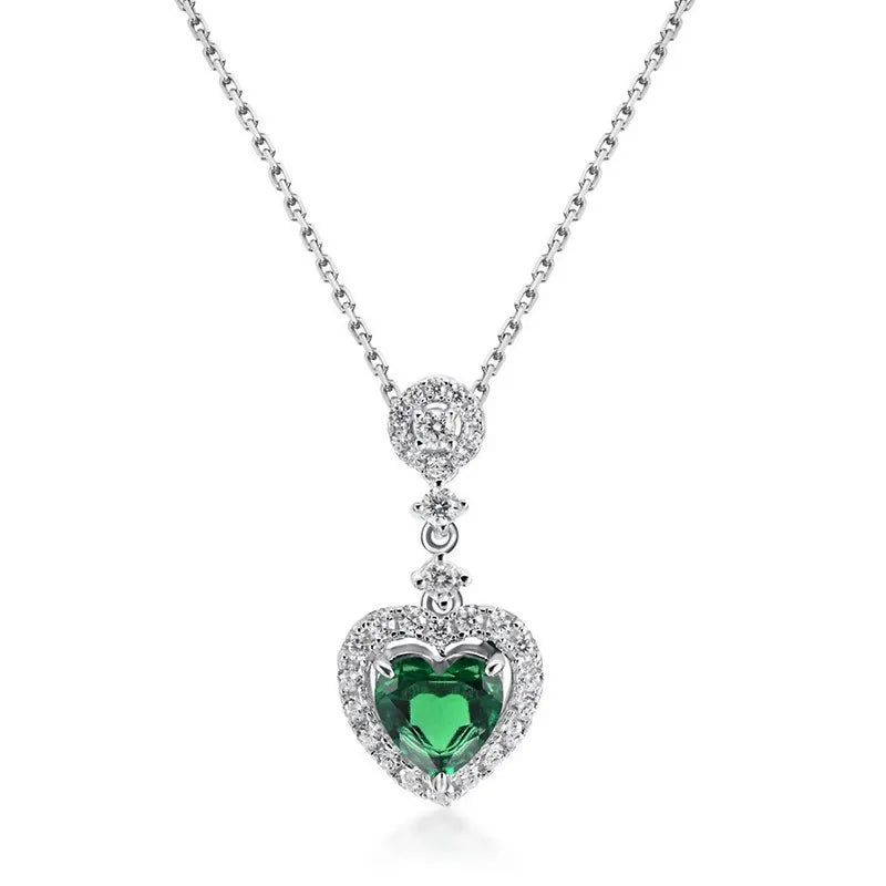 Heart Shaped Lab Emerald Halo Pendant