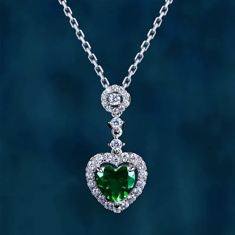 Heart Shaped Lab Emerald Halo Pendant