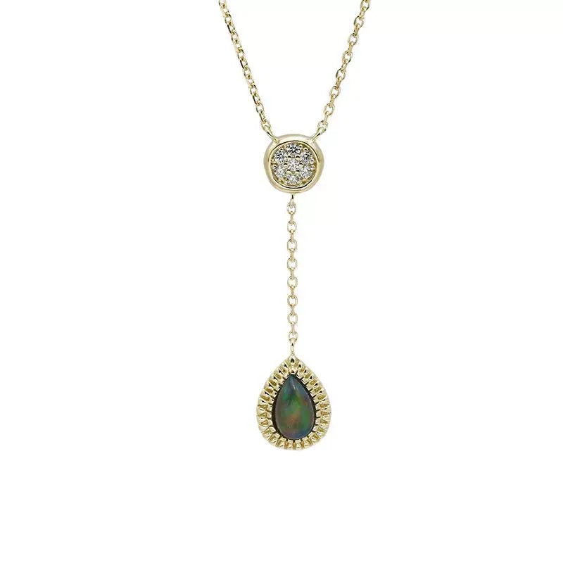 Pear Cut Black Opal Classic Necklace