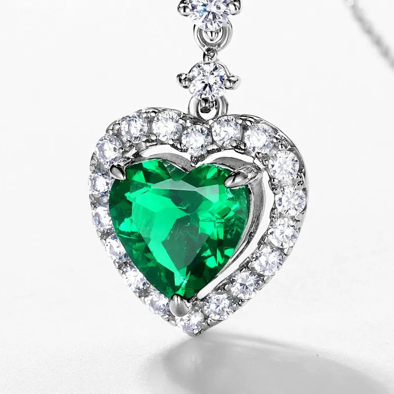 Heart Shaped Lab Emerald Halo Pendant