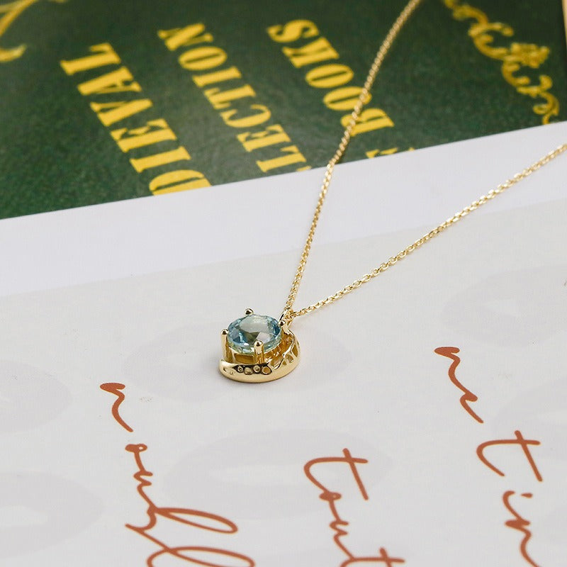 Round Cut Aquamarine Galaxy Necklace