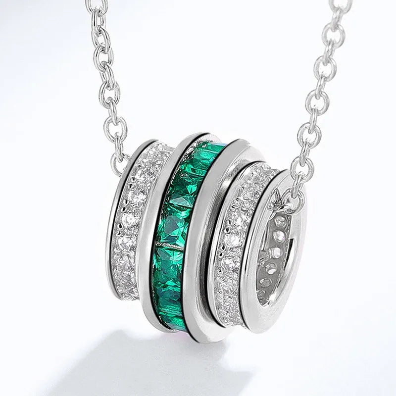Barrel-shaped Lab Emerald Halo Necklace