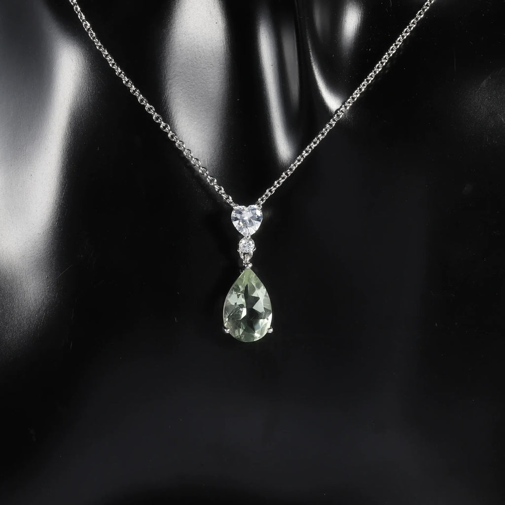 Lavinia Pear Cut Natural Green Amethyst Classic Pendant Necklace