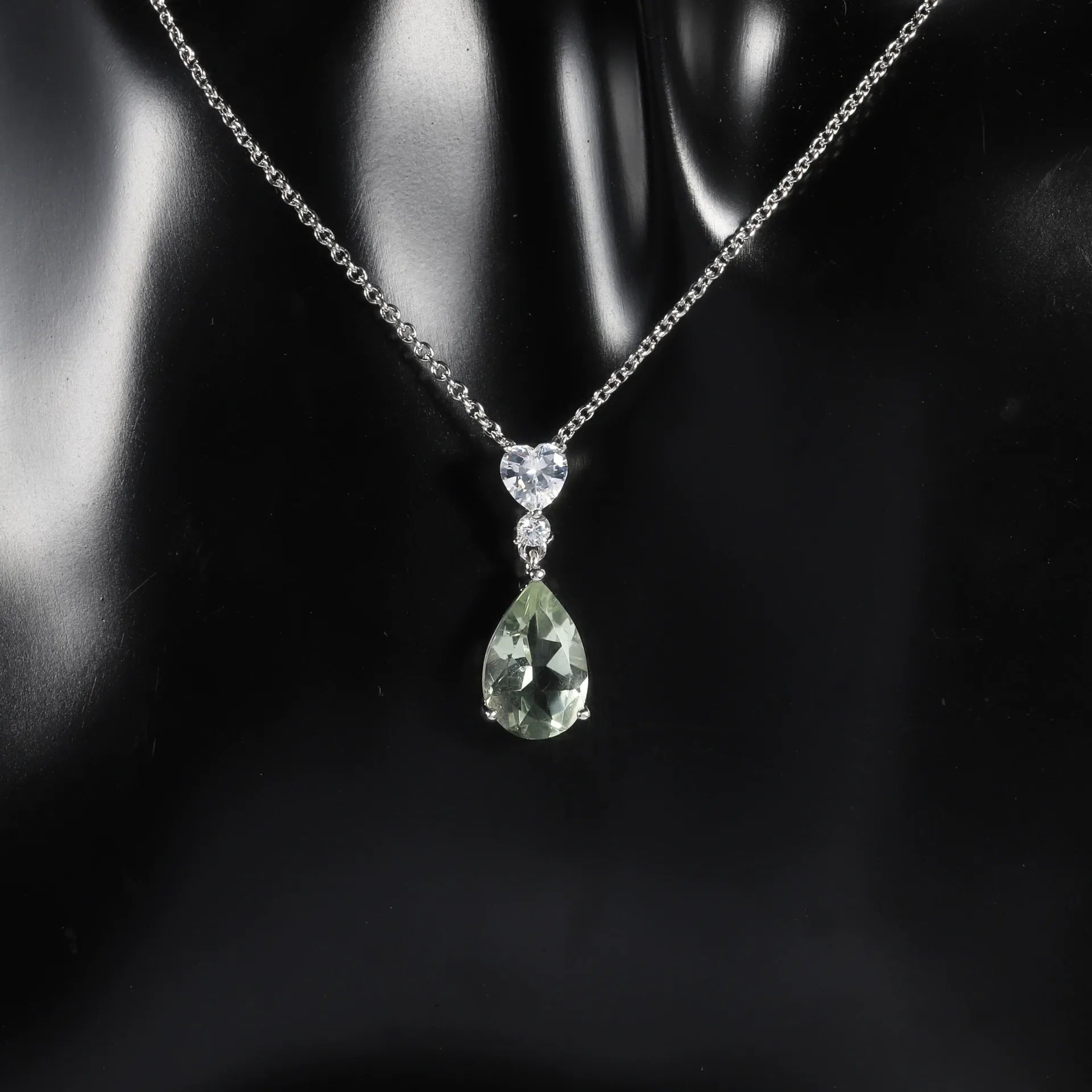 Lavinia Pear Cut Natural Green Amethyst Classic Pendant Necklace