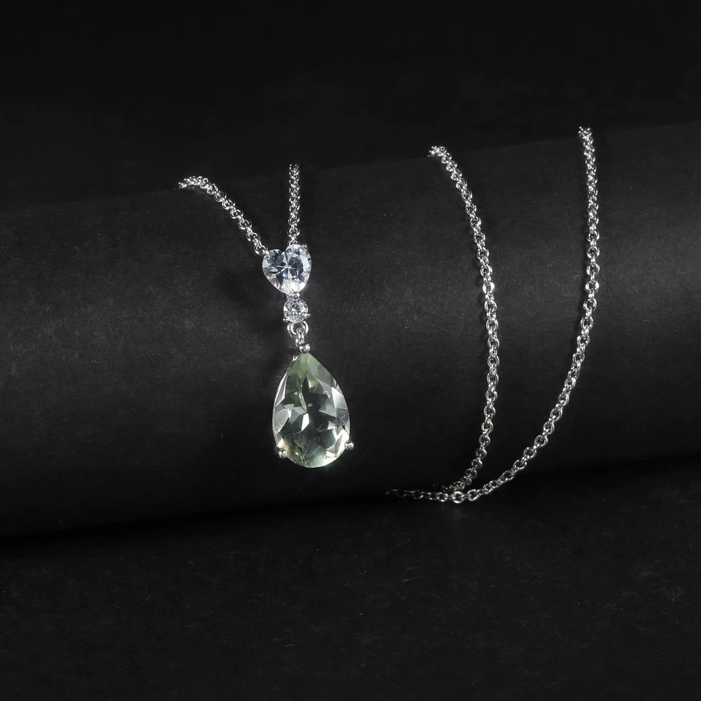 Lavinia Pear Cut Natural Green Amethyst Classic Pendant Necklace