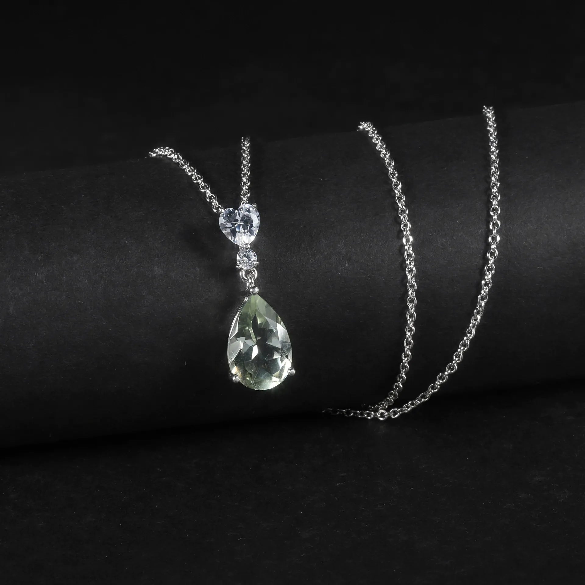 Lavinia Pear Cut Natural Green Amethyst Classic Pendant Necklace