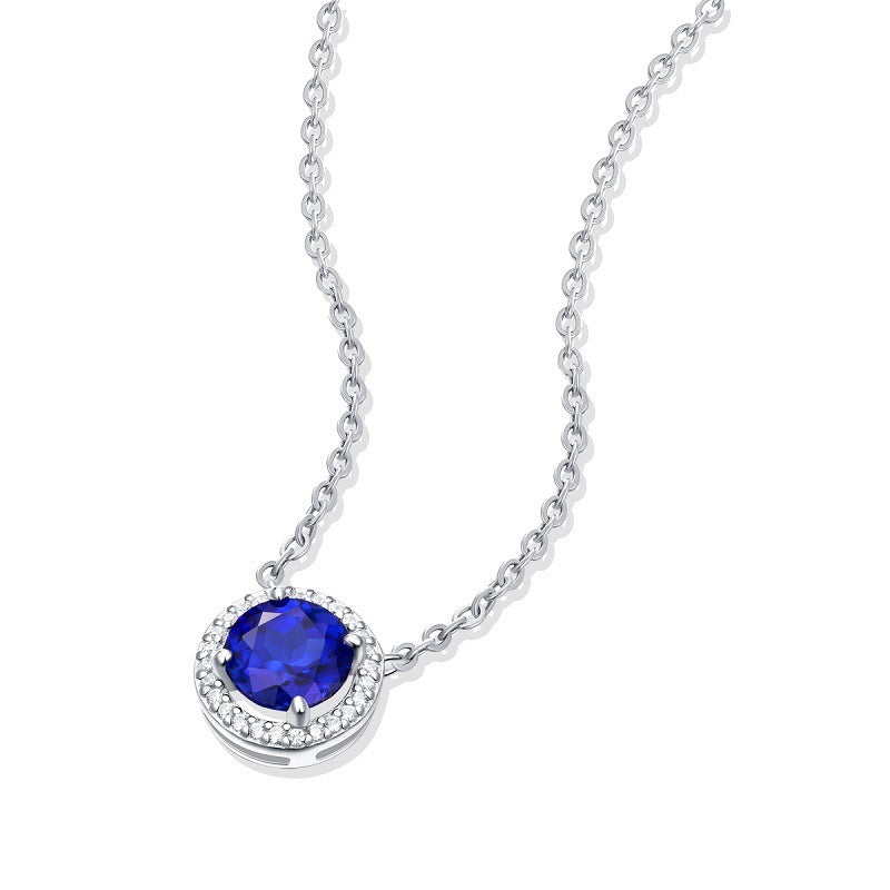 Celestine Round Cut Lab Sapphire Halo Necklace