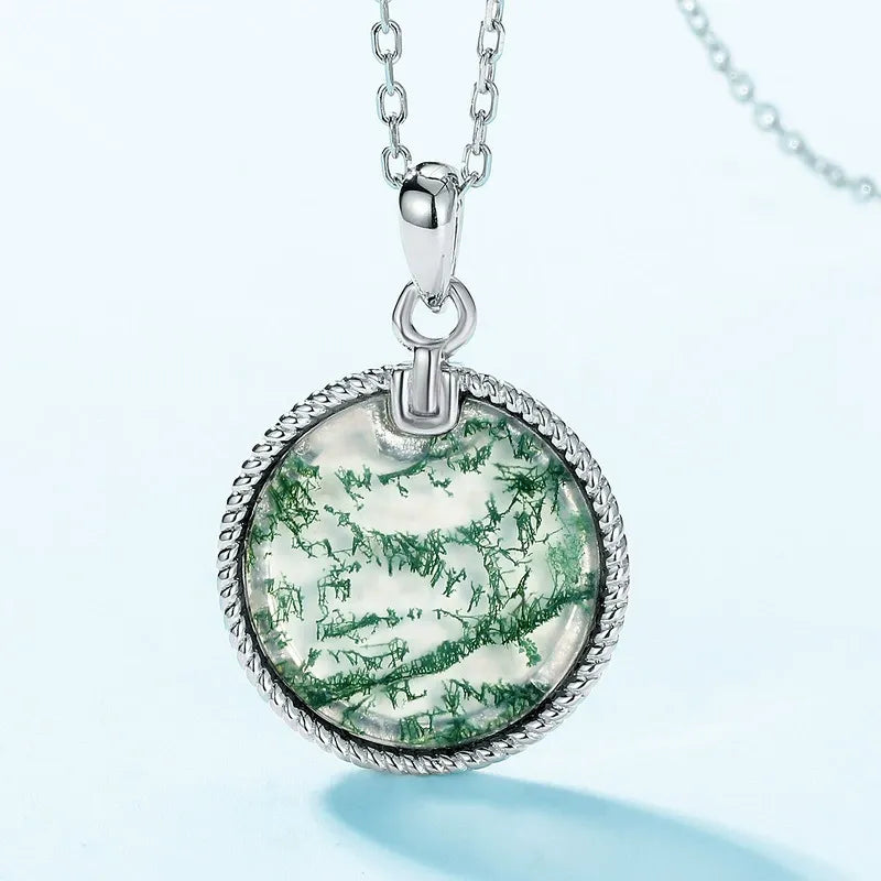 Sylvia Round Cut Moss Agate Vintage Necklace