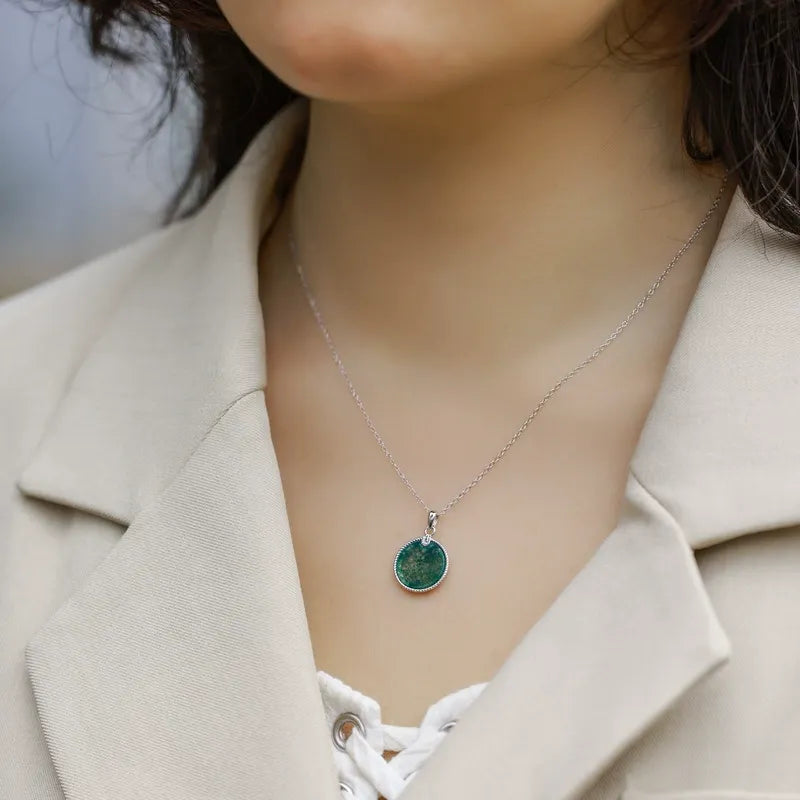 Sylvia Round Cut Moss Agate Vintage Necklace