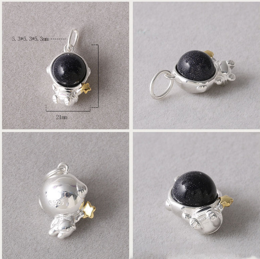 Stardust Explorer Round Cut Blue Sandstone Galaxy  Necklace