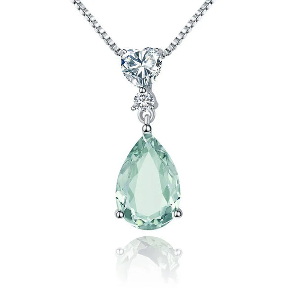 Lavinia Pear Cut Natural Green Amethyst Classic Pendant Necklace