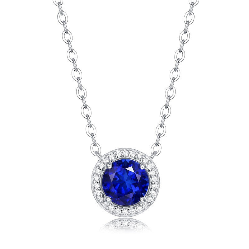 Celestine Round Cut Lab Sapphire Halo Necklace
