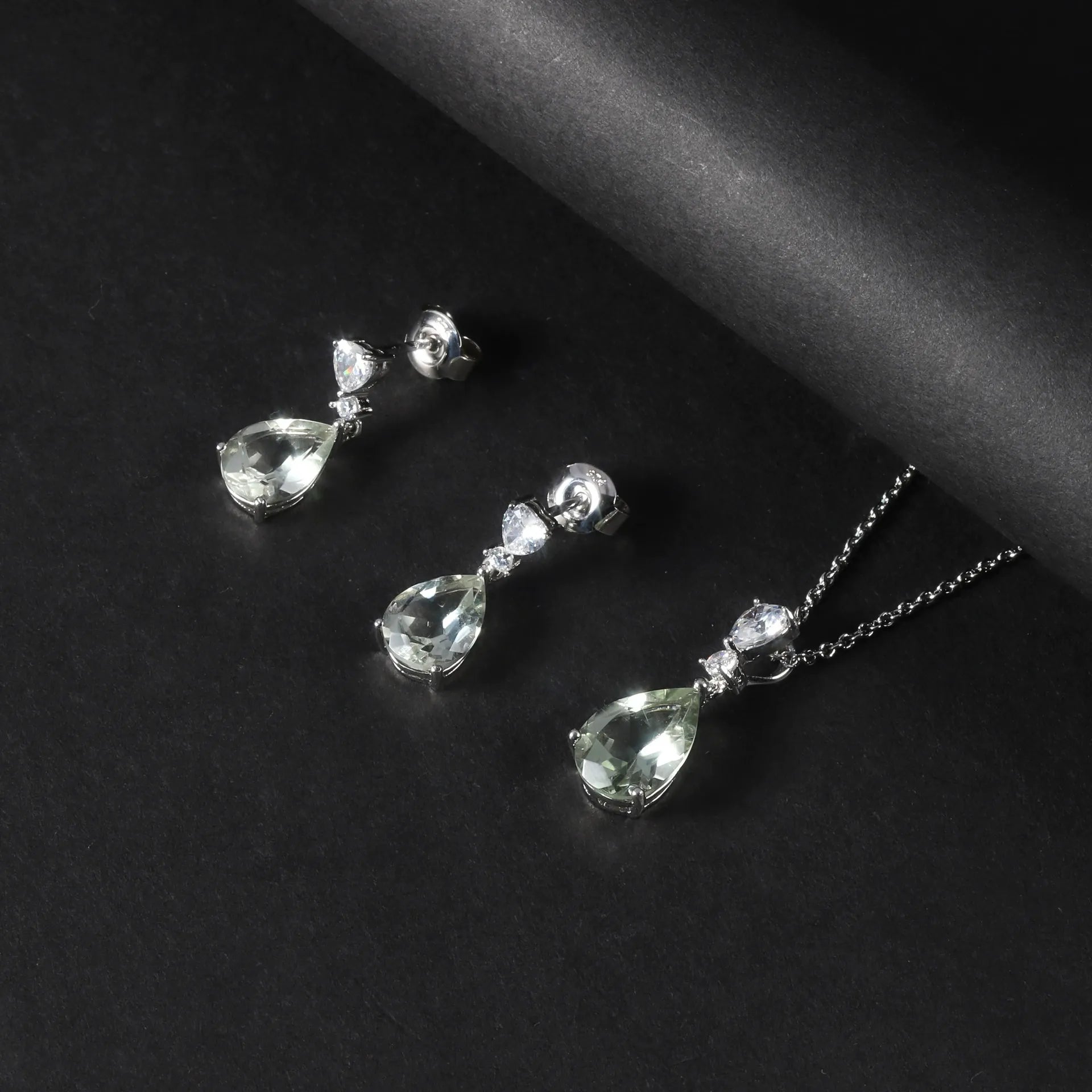 Lavinia Pear Cut Natural Green Amethyst Classic Pendant Necklace