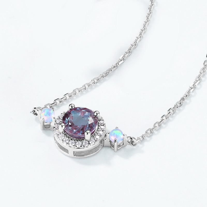 Prudence Round Cut Moss Agate Classic Necklace