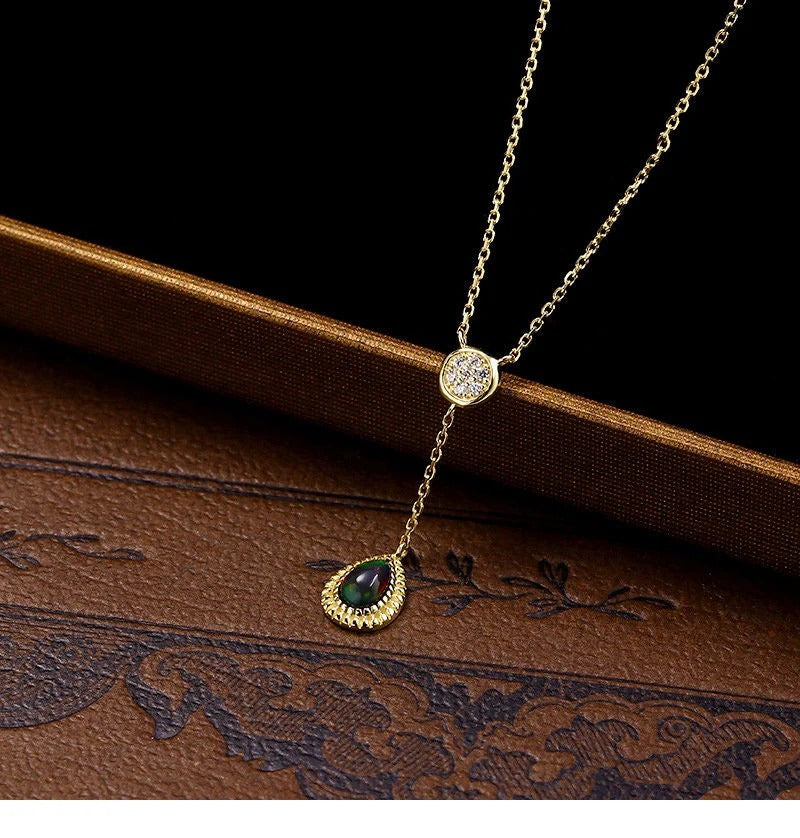 'Celestial Oasis' Pear Cut Black Opal Classic Necklace