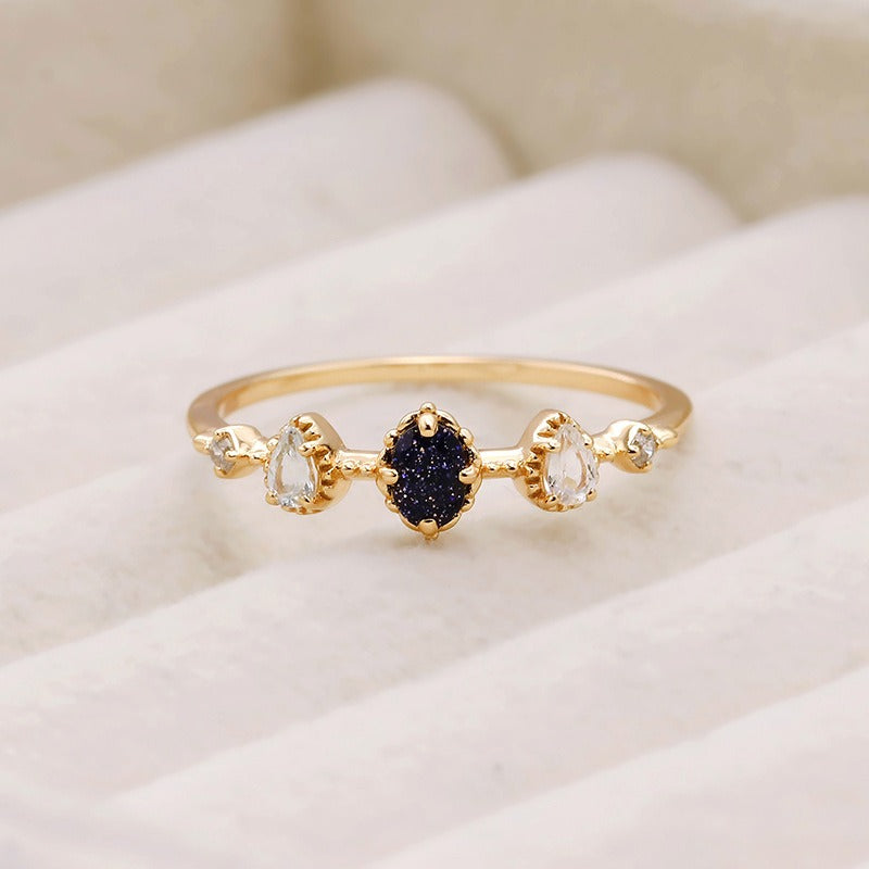 Oval Cut Blue Sandstone Vintage Ring Set