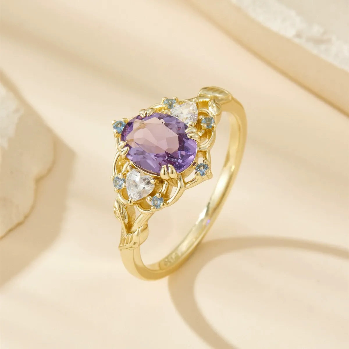 Unique Natural Oval Cut Amethyst Minimalist Women Wedding Ring