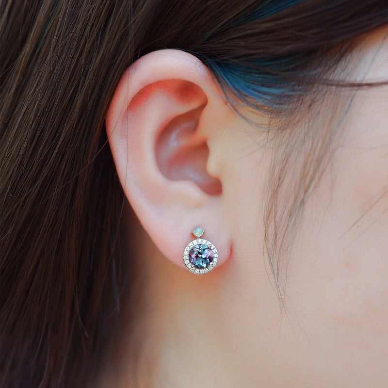 Round Cut Lab Alexandrite Halo Grace Stud Earrings