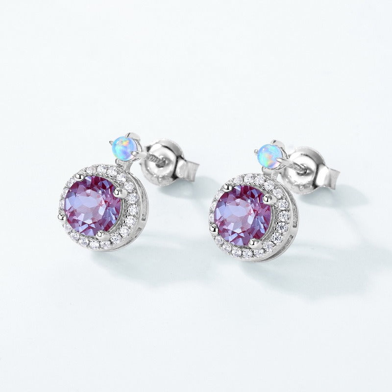 Round Cut Lab Alexandrite Halo Grace Stud Earrings