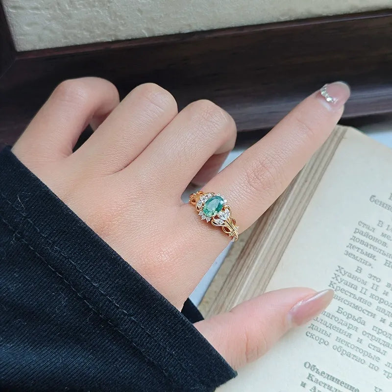 Natural Moss Agate Ring Vintage Elegant Design Engagement Ring