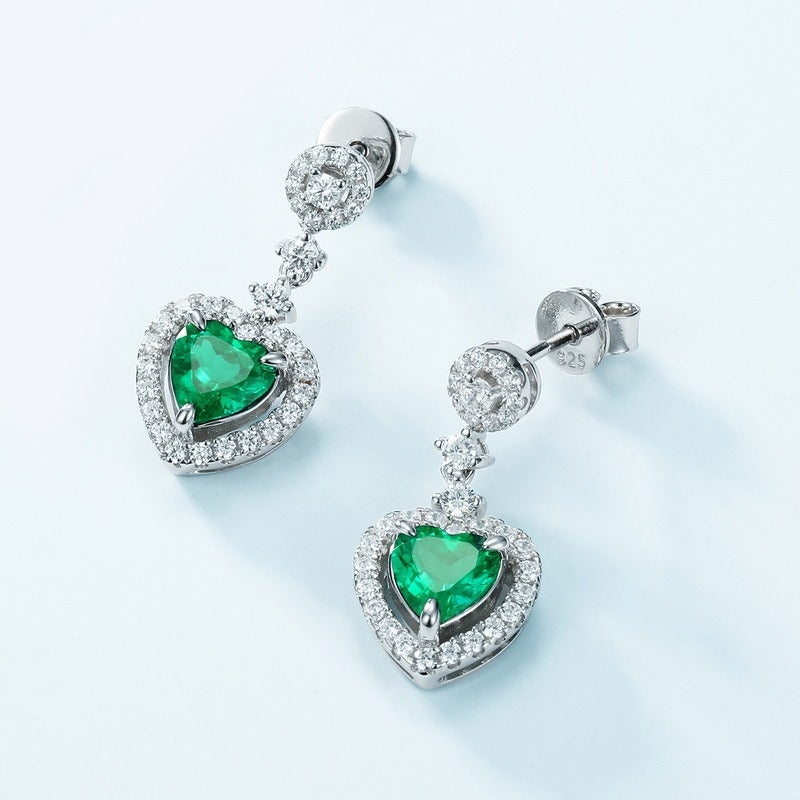 Heart Cut Lab Emerald Antique Halo Collection Drop Earrings