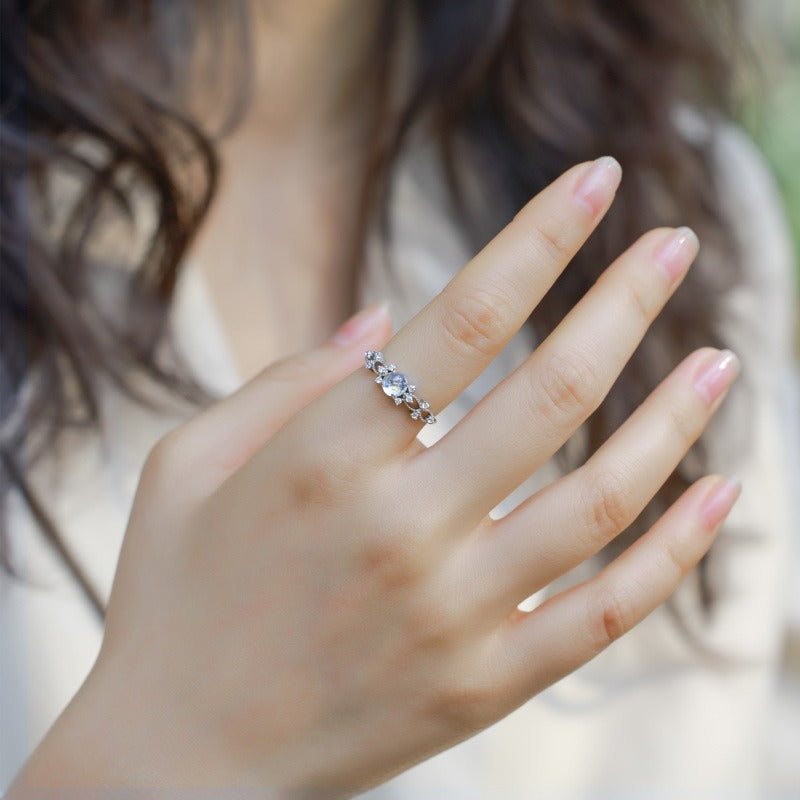 Round Cut Moonstone Vintage Adjustable Ring