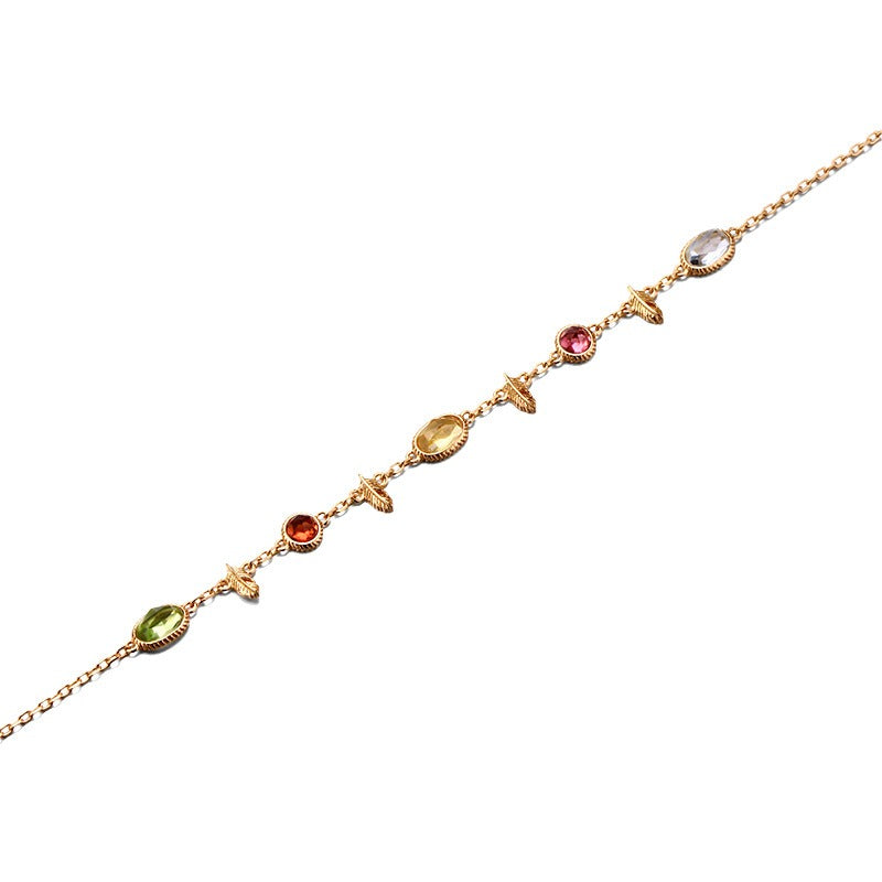 "Sweet Souls" - Feather Charm Peridot & Garnet & Citrine & Sky Blue Topaz Bracelet