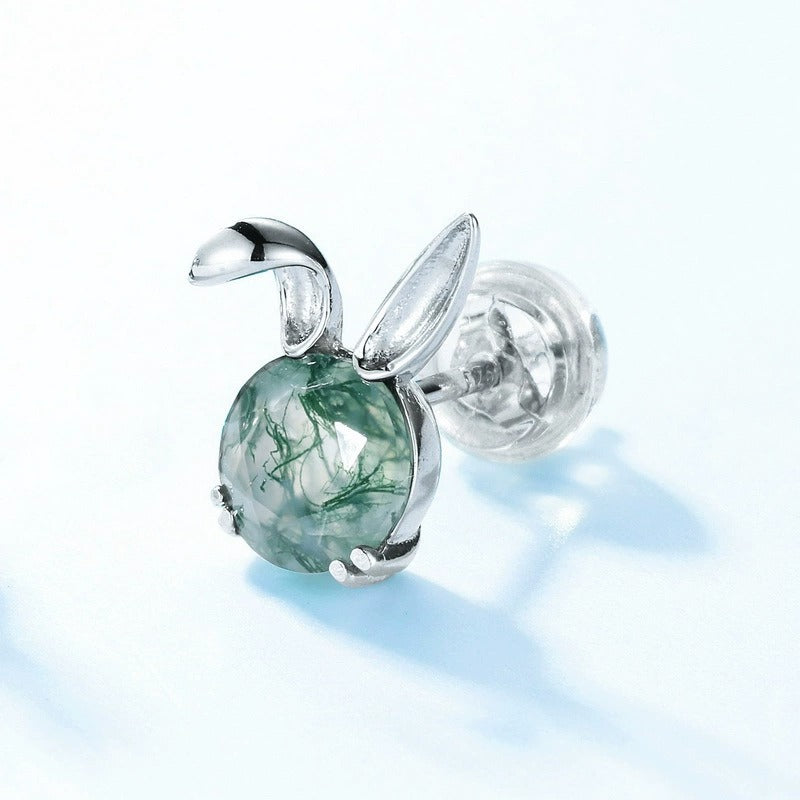 Round Cut Moss Agate Nature Inspired Stud Earrings for Women